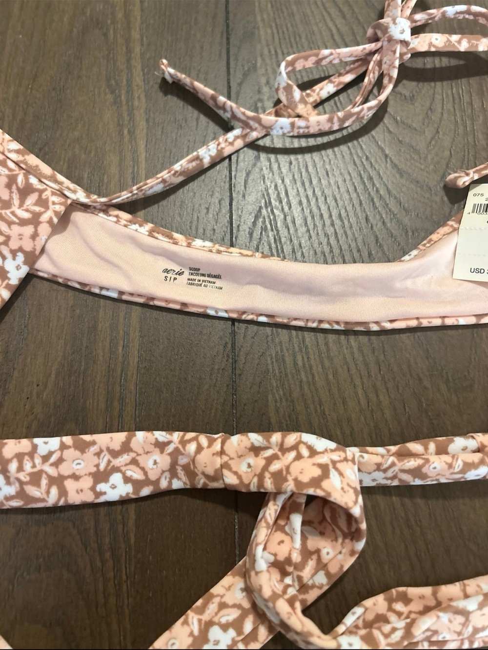 aerie Peach Floral Tie-Back Bikini Top - Picture 2 of 3